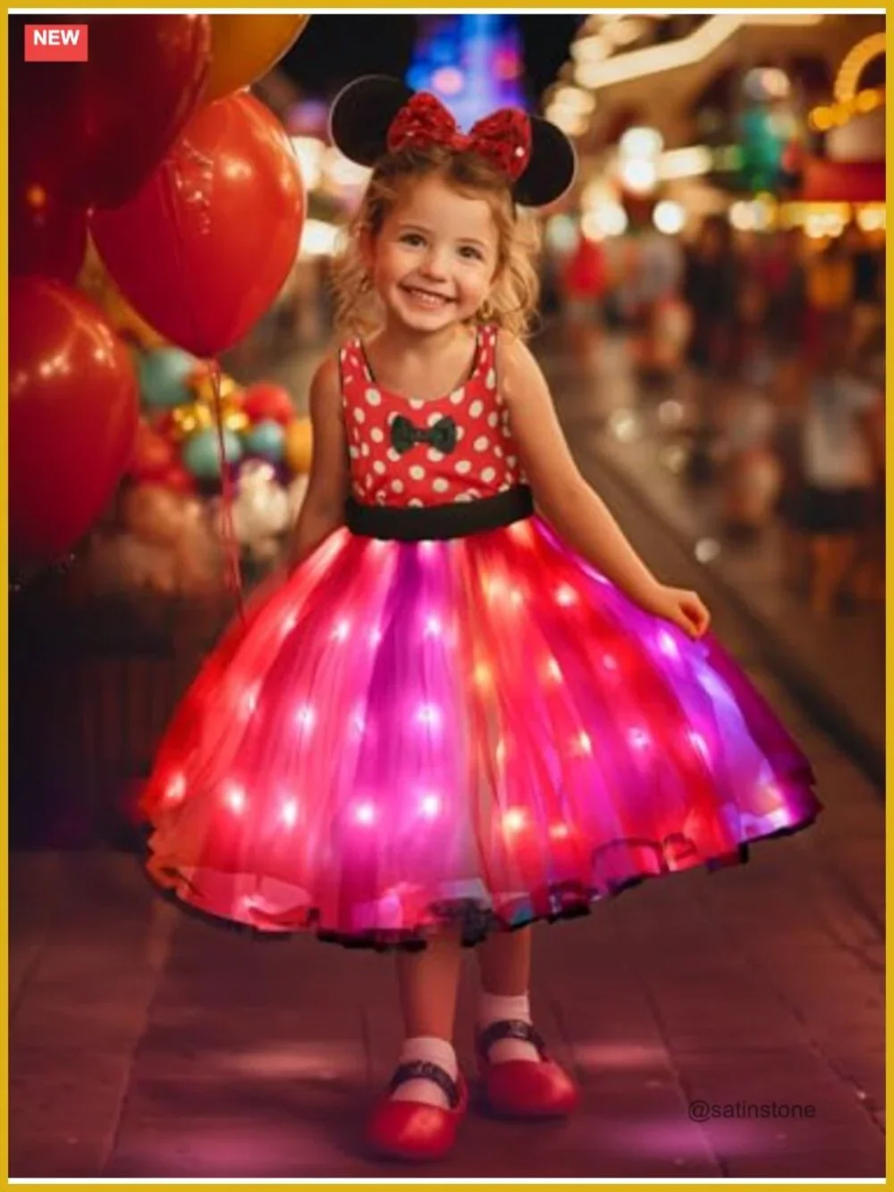 Kids Light Up Mouse Costume Dress with Headband for Girls Halloween